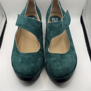 Fly London Green Suede Wedges